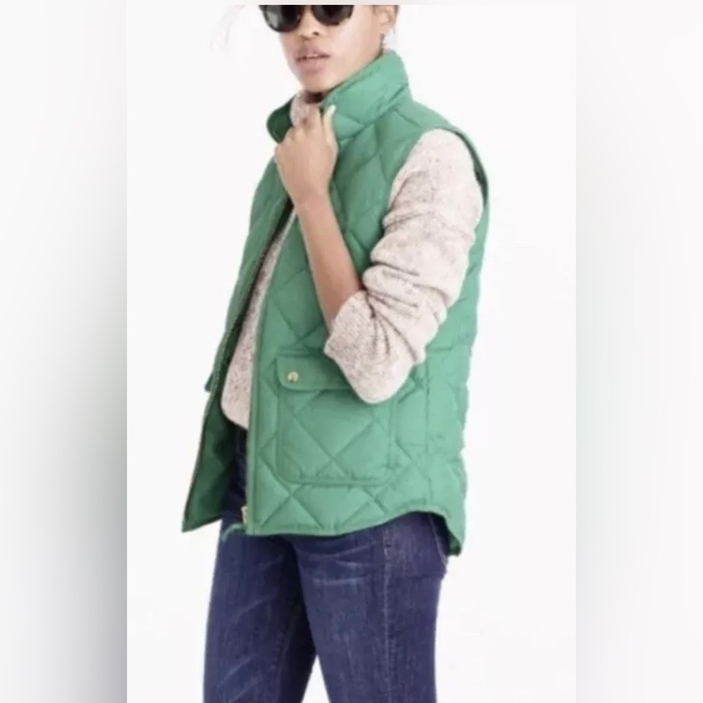 J Crew Excursion Quilted Puffer Gold Zipper Kelly Green Down Filled‎ Snap…